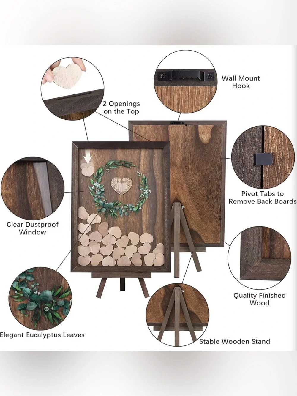 Wedding Guest Book Alternative Drop Top Frame Heart Drop Wood Guest Book
